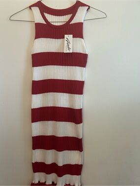 Ribbed Red and White Striped Maxi Dress - Tank Style